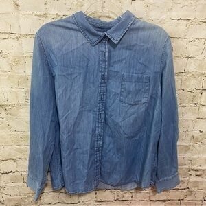 Tommy Hilfiger Blue Denim Chambray Cotton Button Up Top